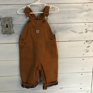 Adorable boys flannel lined Carhart Overalls 18 mo